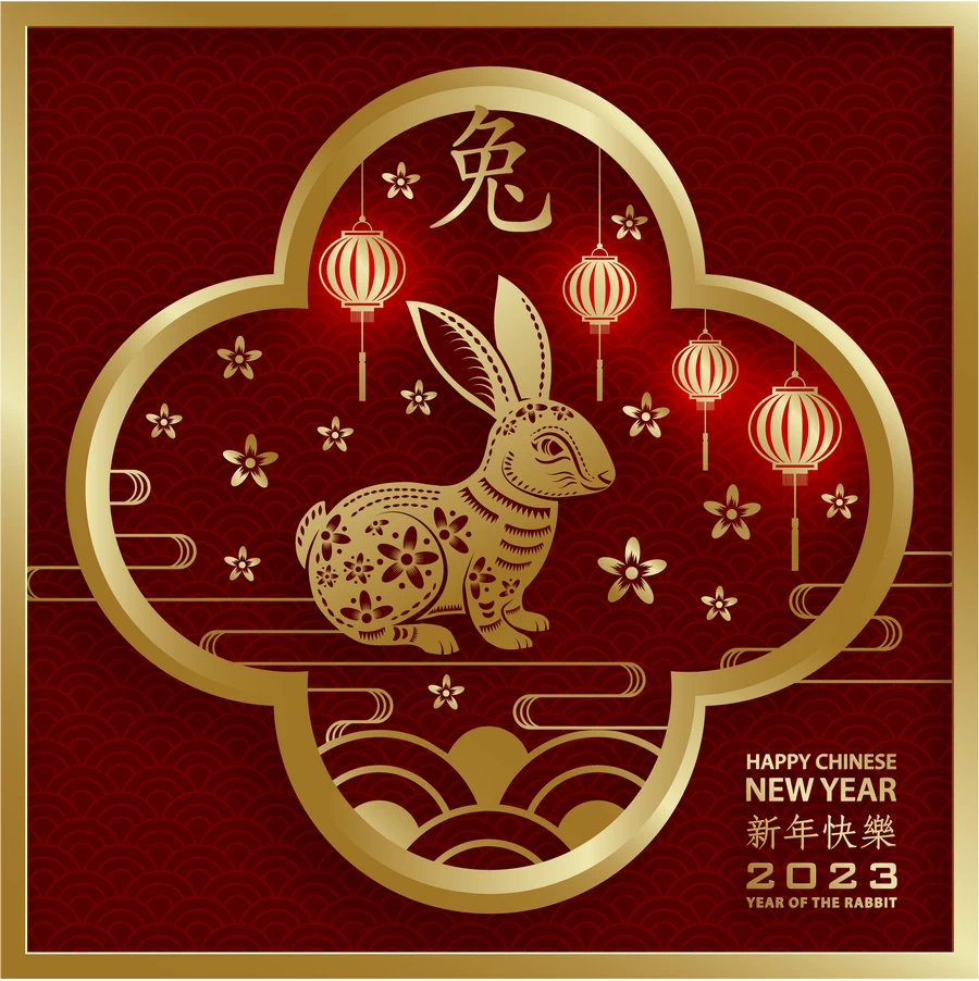 2023兔年中国风新年春节剪纸风节日宣传插画海报背景展板AI素材【190】